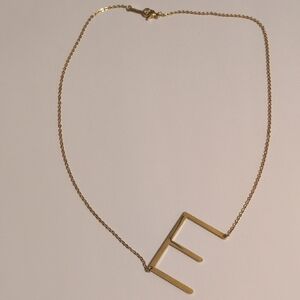 18K Solid Gold Minimalist Bar Necklace — Letter E Pendant